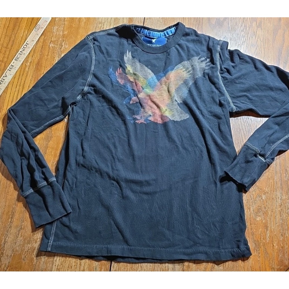 American Eagle AE Mens Vintage Fit LOGO M Long Sleeve VTG Y2K Wrap Around Blue